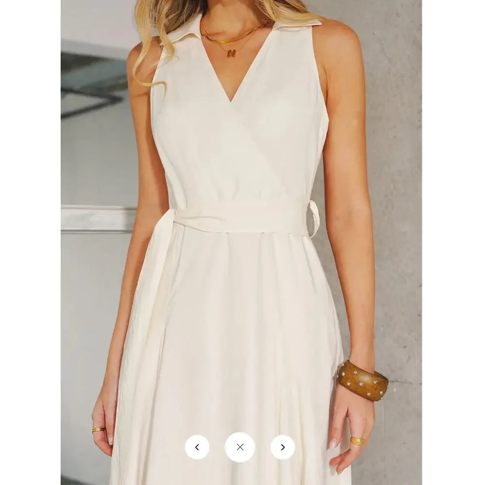 NWT Commense Pocket Detail Sleeveless Belted Maxi Dress Sz L - Picture 3 of 5